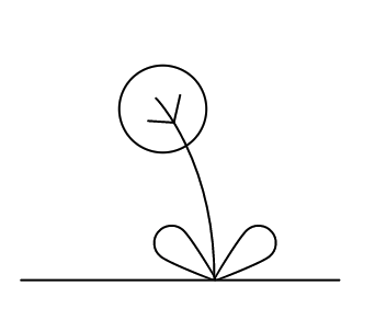 Eine minimalistische, einfarbige Zeichnung eines stilisierten Löwenzahns.