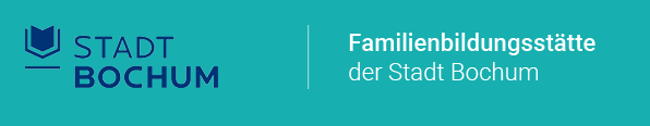 Grafik mit türkisfarbenem Balken und Text „Familienbüro der Stadt Bochum“.