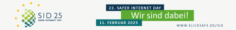 Banner zum Safer Internet Day am 13. Februar 2025 mit dem Text „Wir sind dabei“.