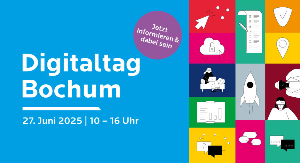 Plakat zum „Digitaltag Bochum 2025“ mit Uhrzeit (10–16 Uhr)