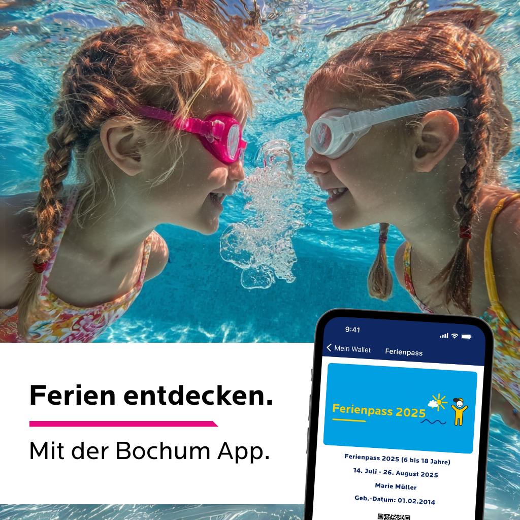 Zwei Kinder tauchen mit Schwimmbrille – Ferien-App beworben